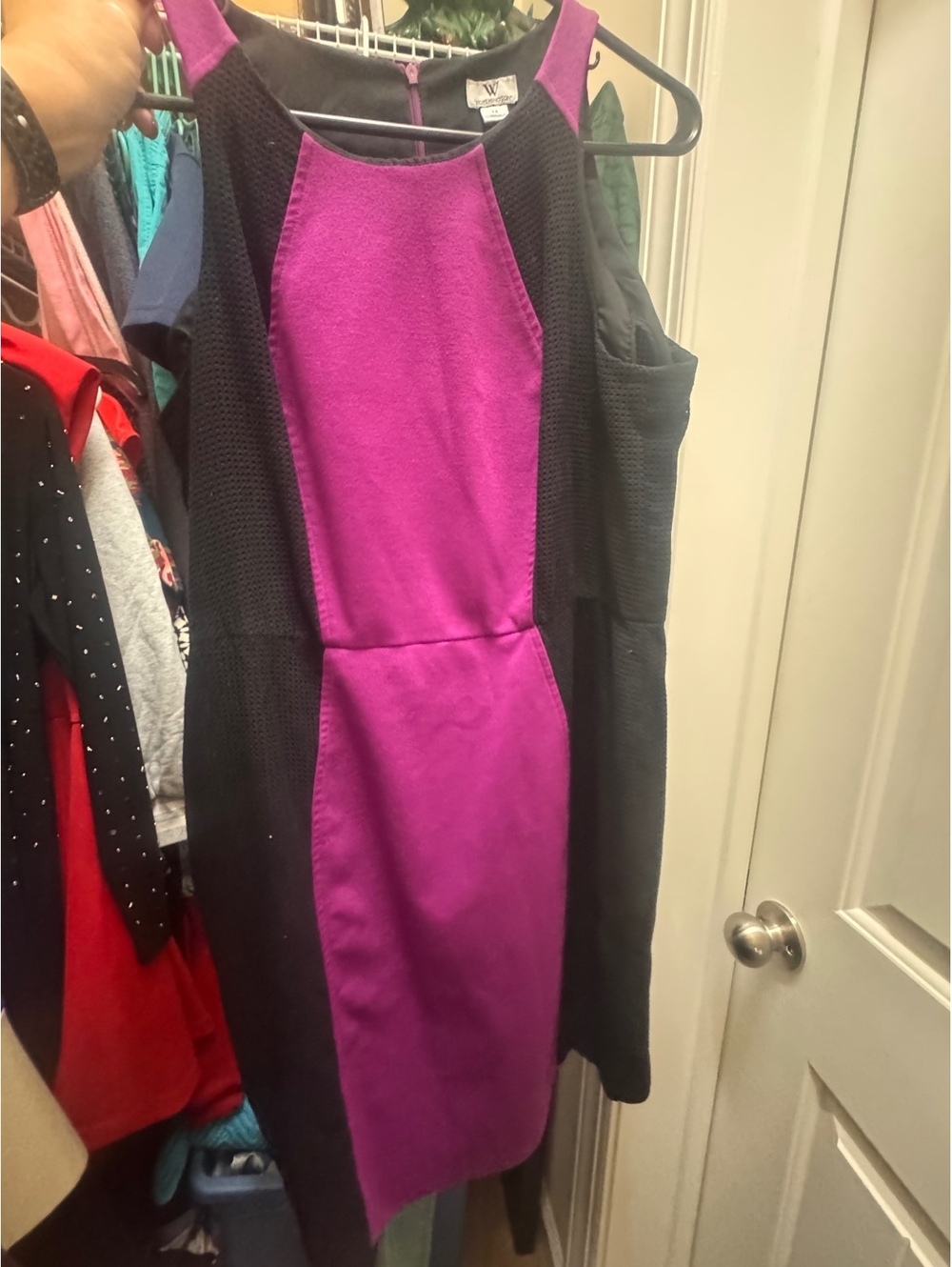 Worthington Purple Black Dress Size 14 Sleeveless Mesh Panel Fitted Sheath